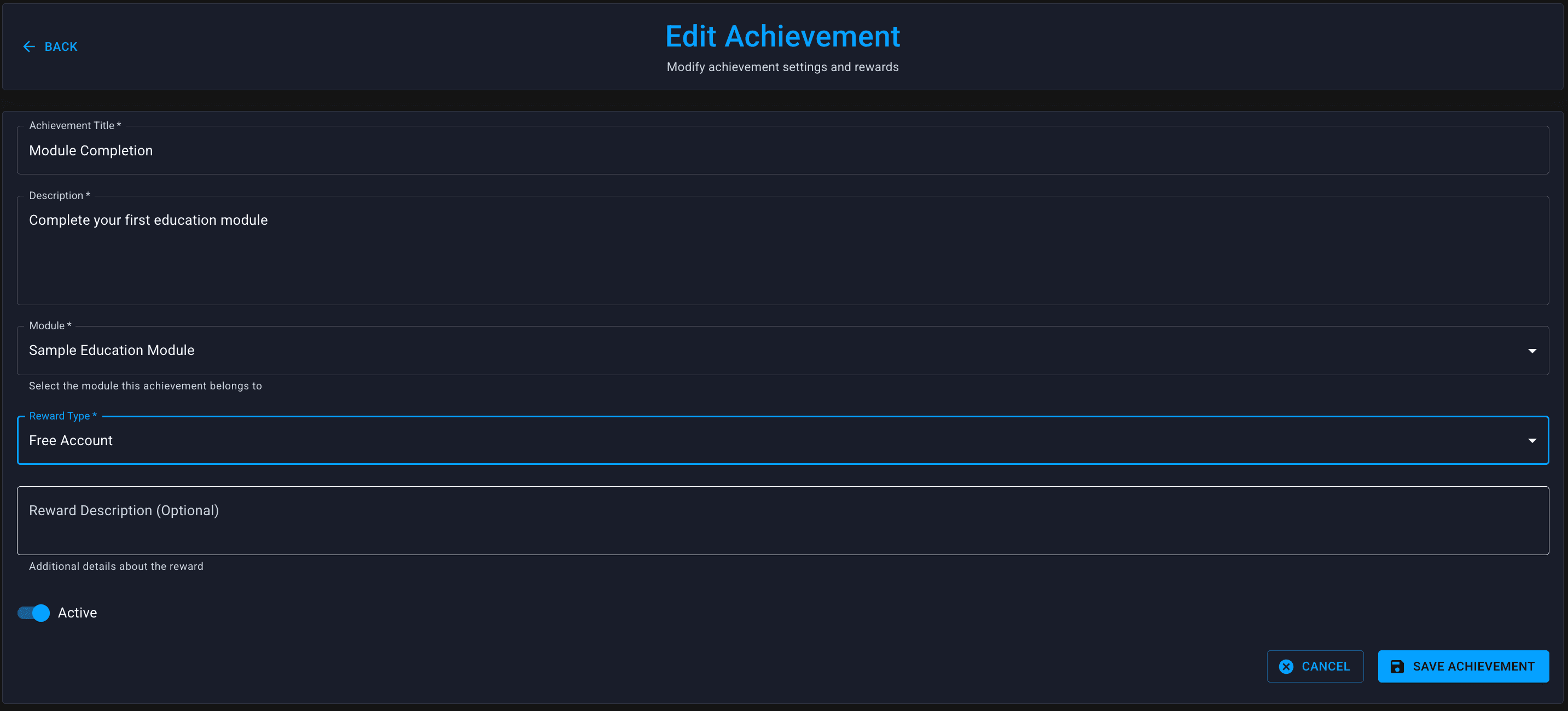 Achievements interface