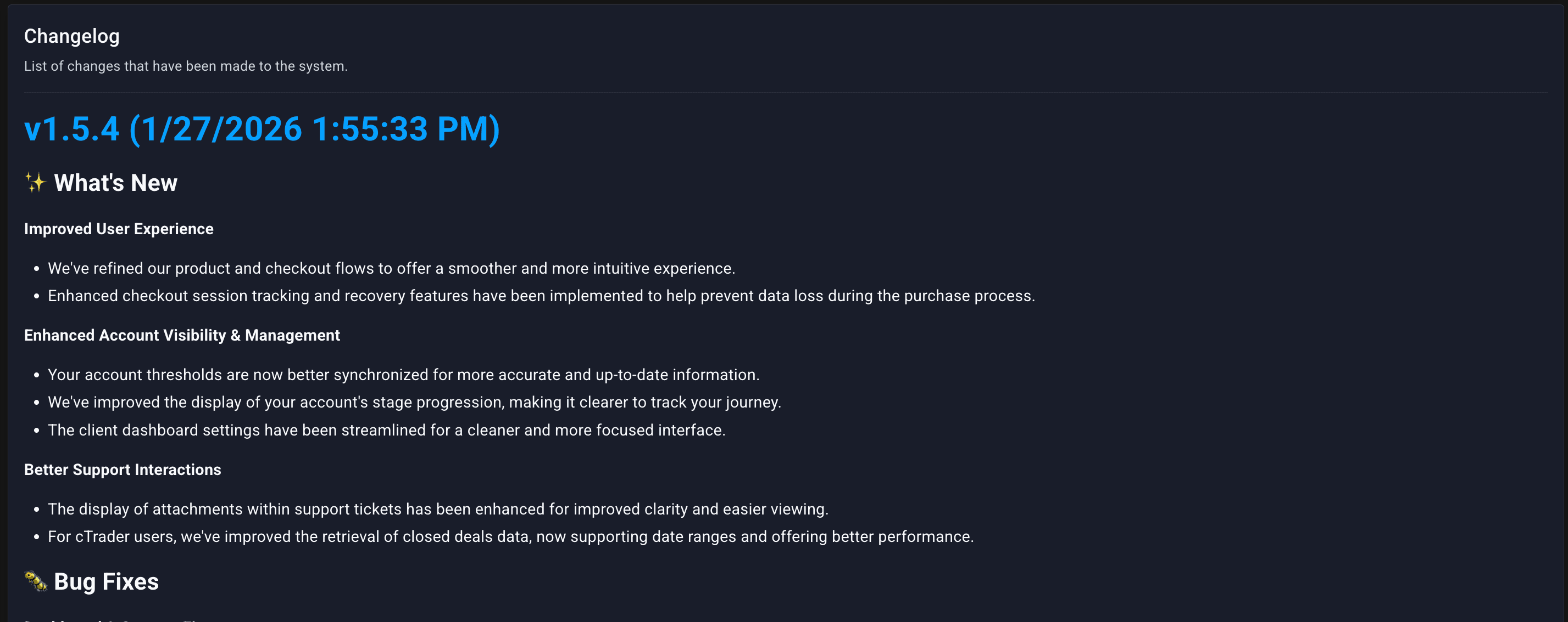 Changelog — recent platform updates