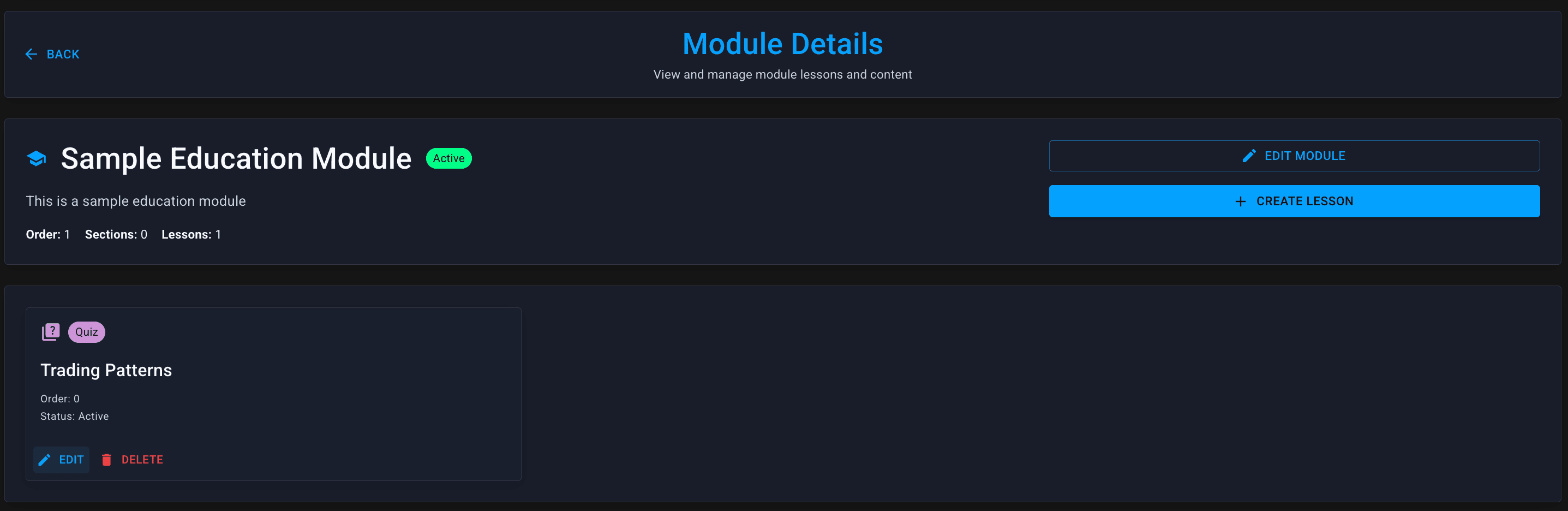 Create Module button and creation interface