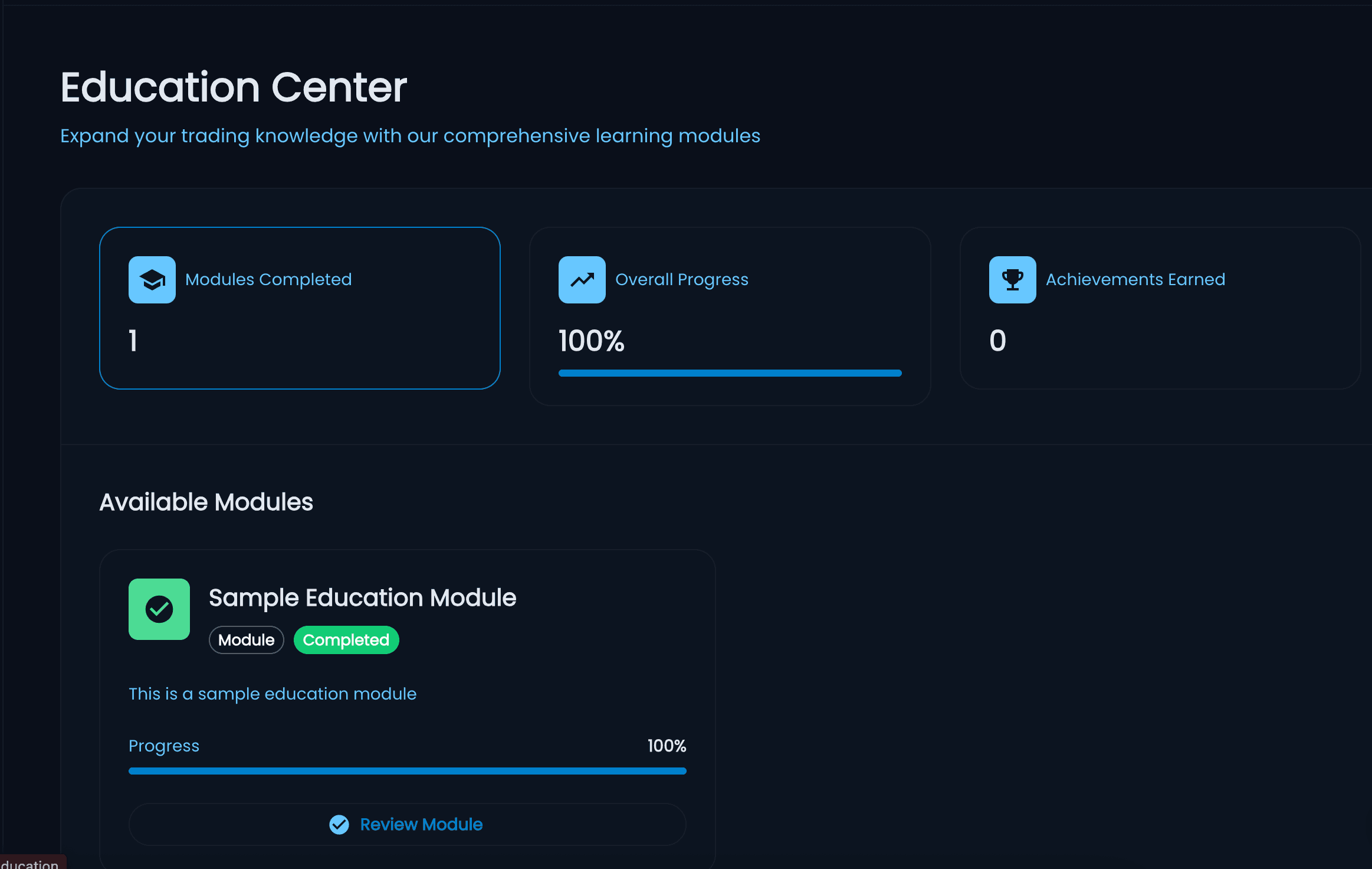 Education in client dashboard