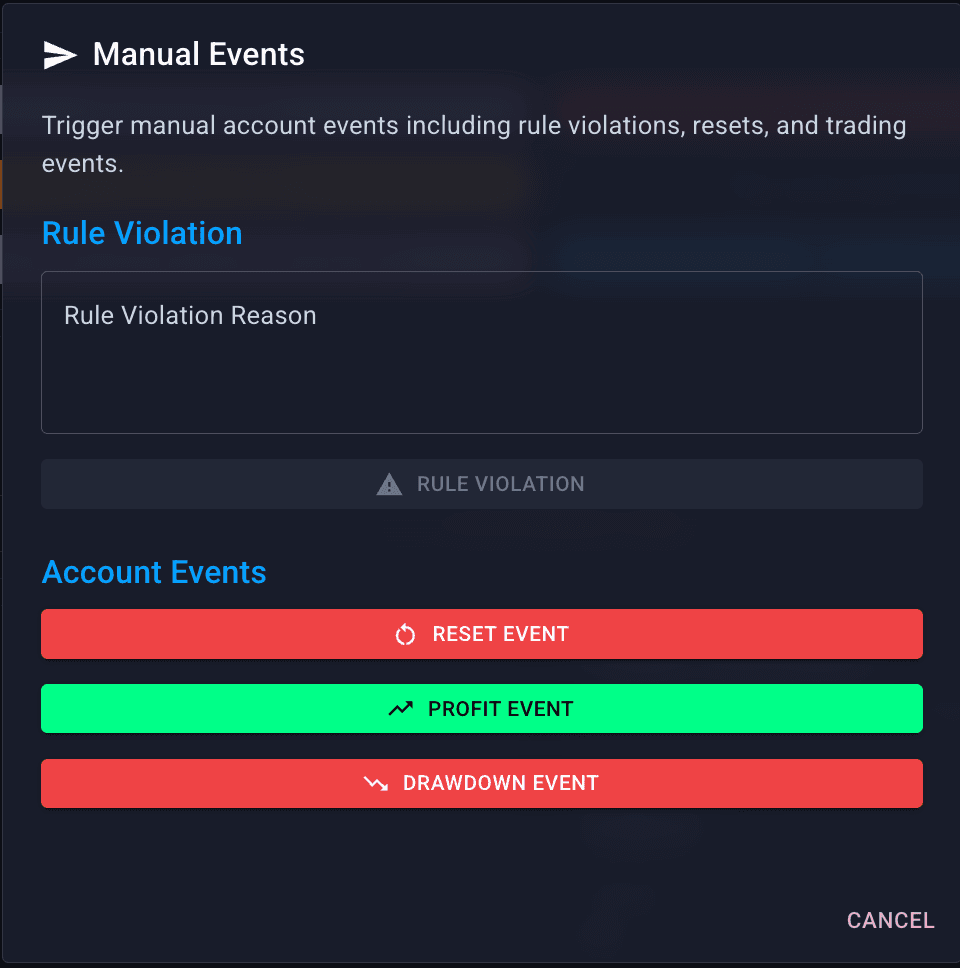 Manual Events modal — all four options