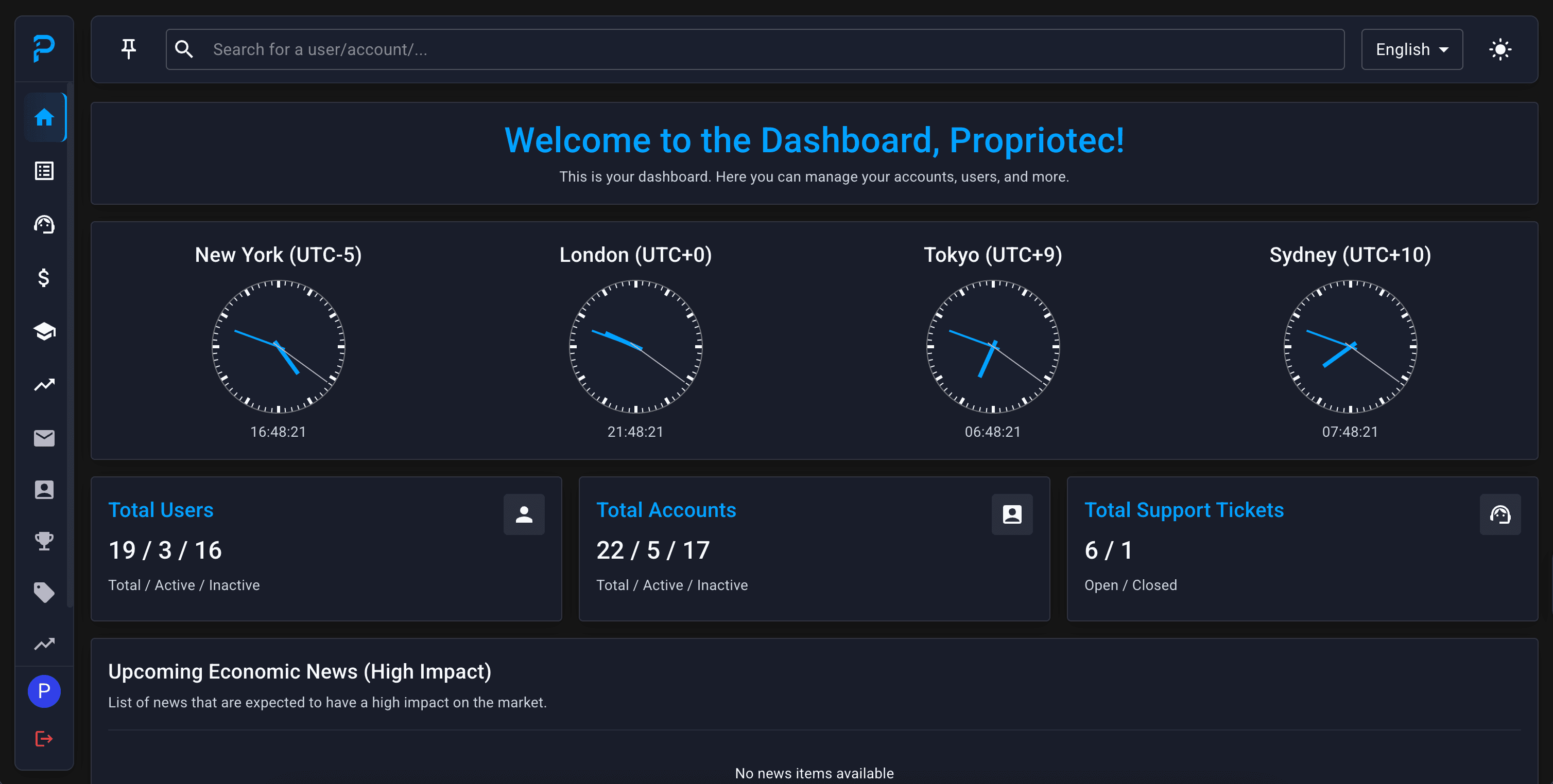 Full dashboard view after login — main layout with sidebar