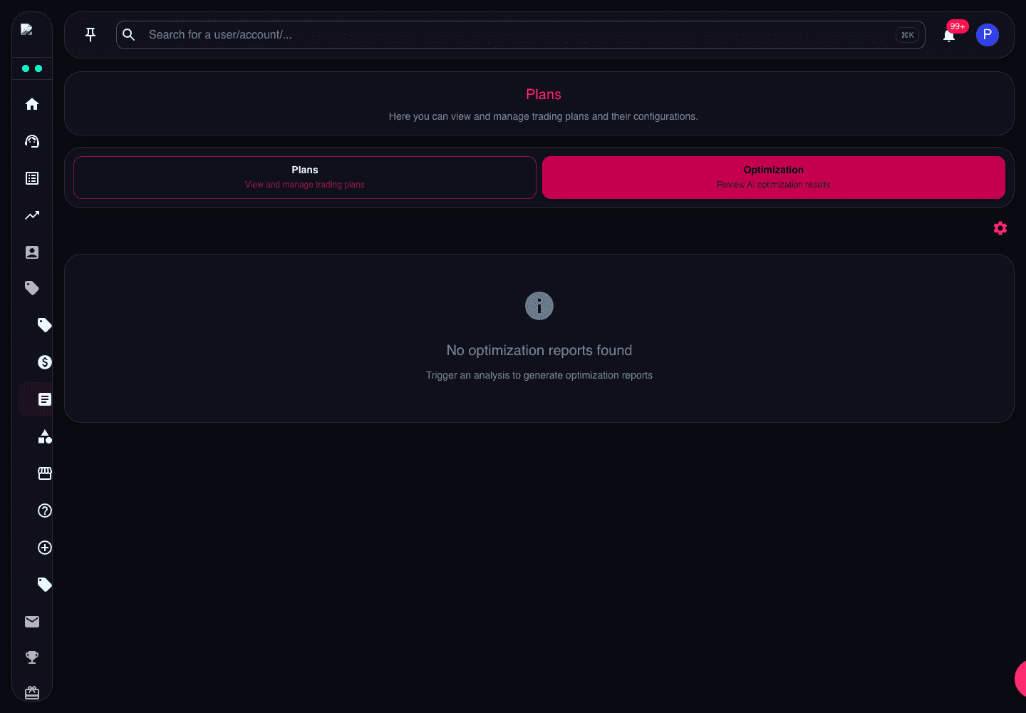 Plans page showing Plans tab and Optimization Review tab
